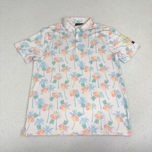 Sunday Swagger Golf Polo Tropical Palm Tree Pineapple Print L Spring Break Texas